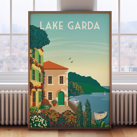 Lake Garda Travel Poster, Italy Travel Art Print
