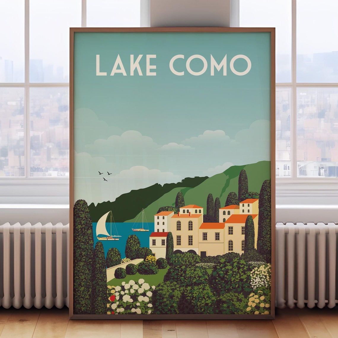 Lake Como Retro Italy Travel Lakeside Villa Scenery Art Poster