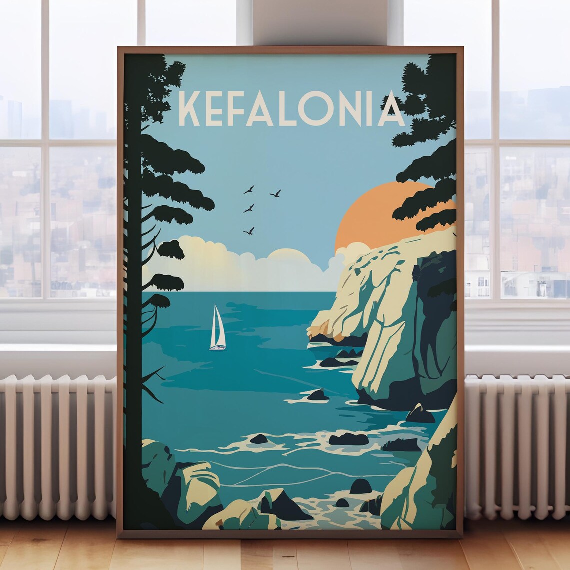 Kefalonia Retro Travel Poster, Greece Art Print
