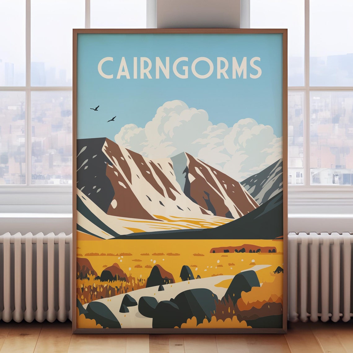 Cairngorms Scotland Rugged Peaks Golden Autumn Valley Travel Poster