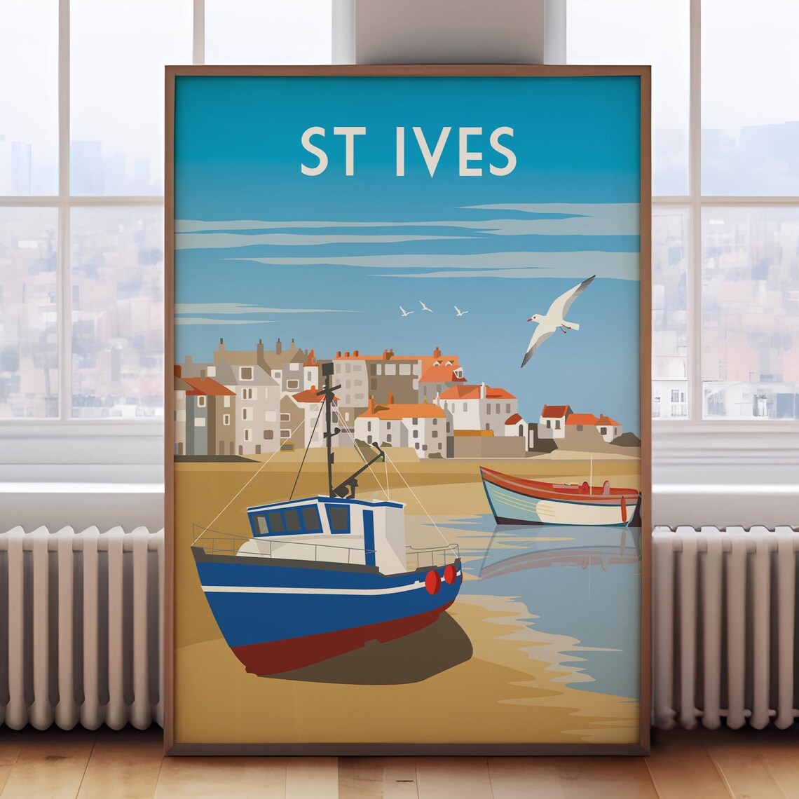 St Ives Cornwall Fishing Boats Retro British Seaside Travel Poster