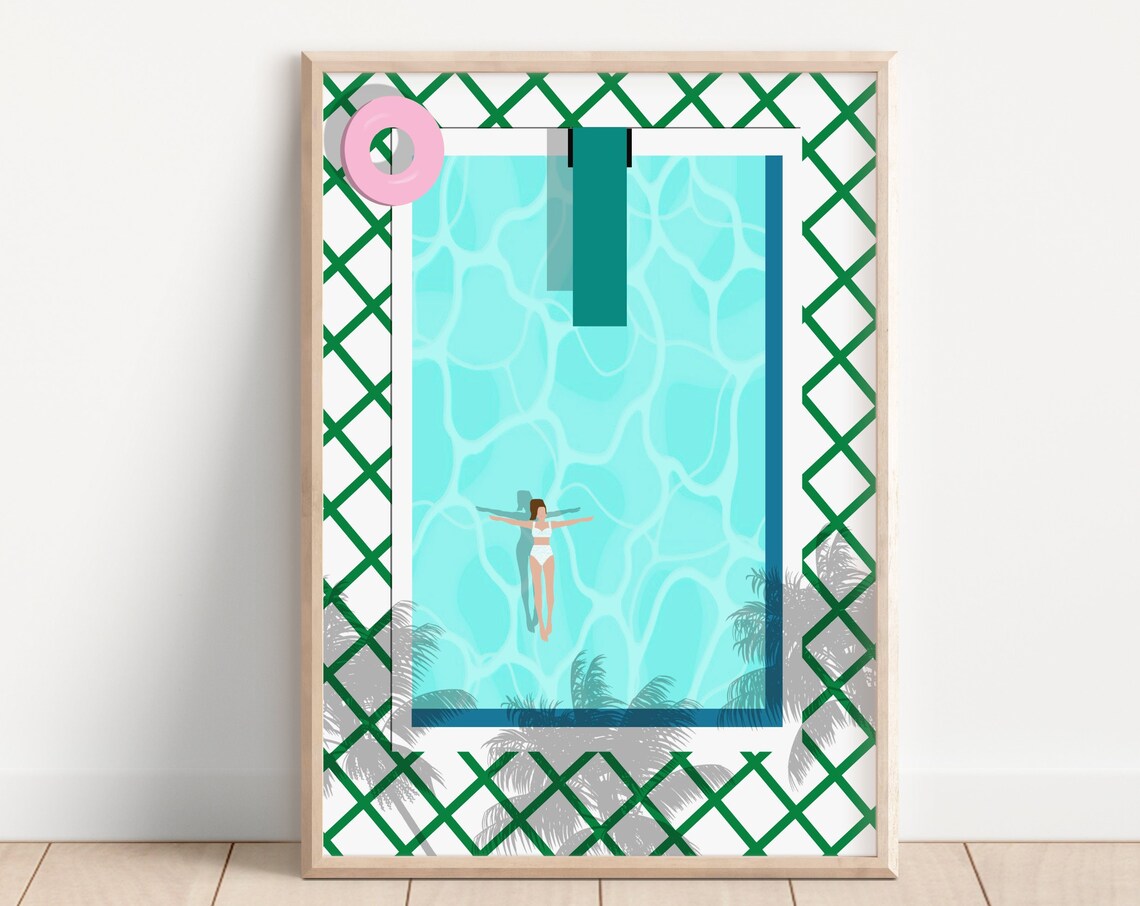Girl In Pool Swimming Art Print, Kids Room Decor
