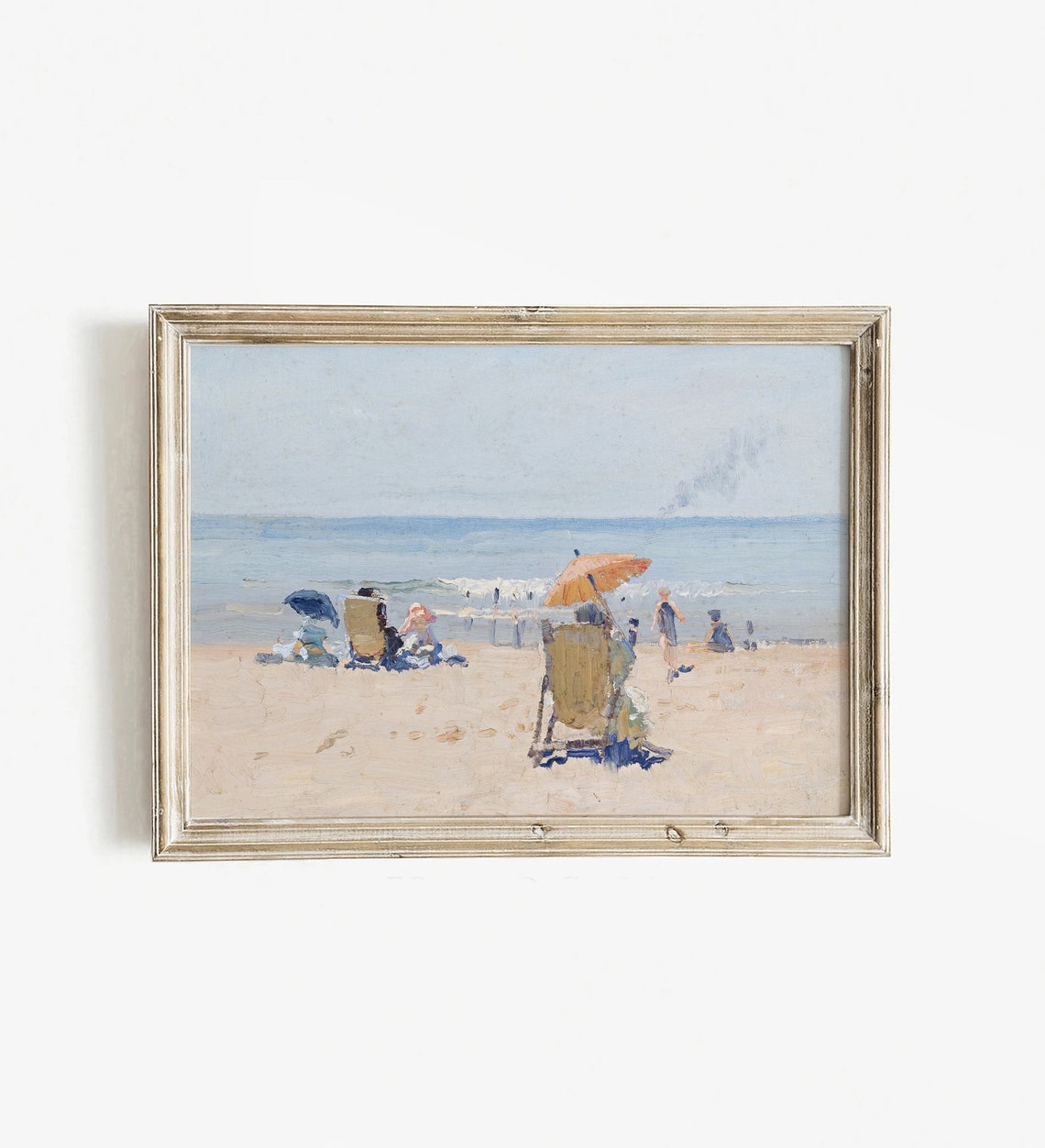 Sunny Beach Day Impressionist Seaside Painting Umbrellas Ocean Poster - Image 3