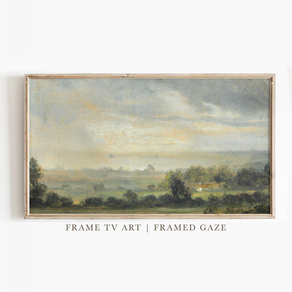 Misty Valley Cottage Distant Treeline Soft Vintage Landscape Poster