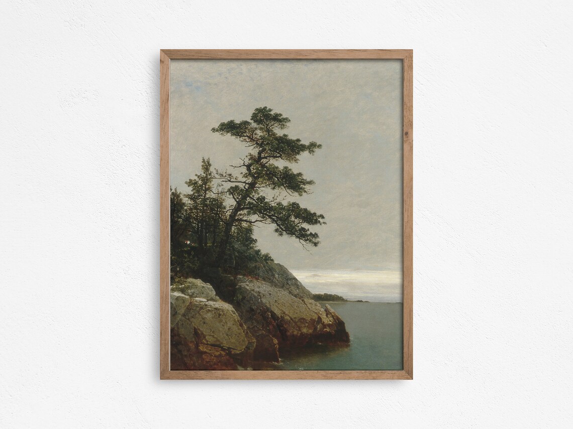 Windswept Pine Rocky Coastline Calm Sea Vintage Seascape Poster - Image 3