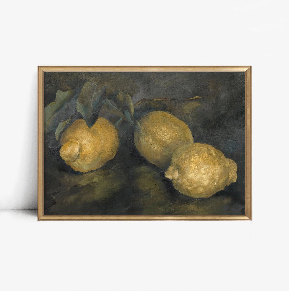Vintage Lemon Still Life Oil Painting Dark Moody Citrus Wall Art - Image 4