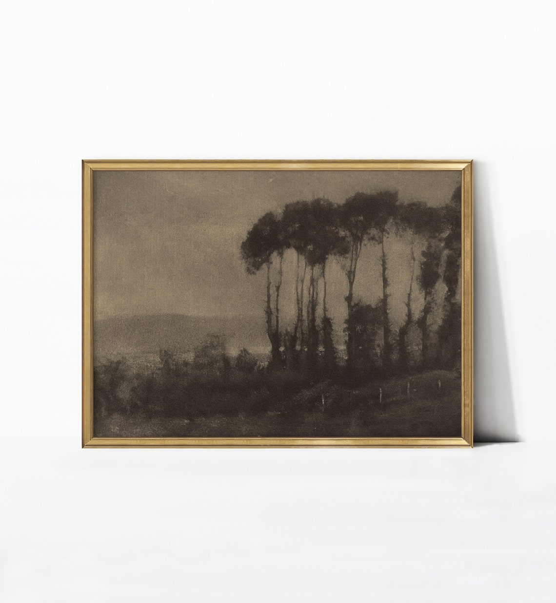 Dark Sepia Trees Dusk Silhouette Vintage Tonalist Landscape Poster