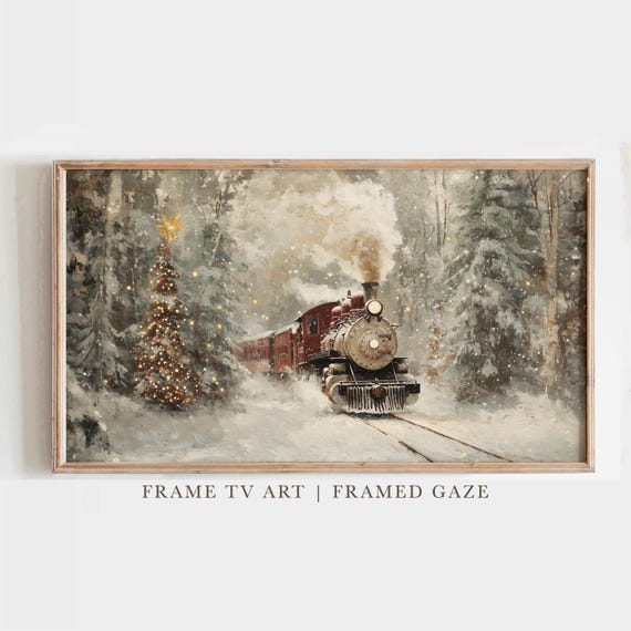 Christmas Train Winter Art Print, Holiday Decor