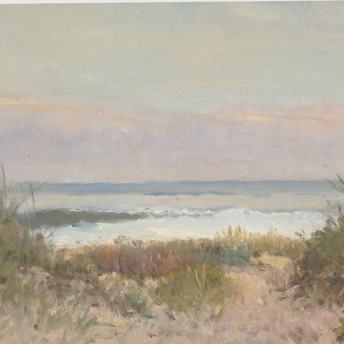 Vintage Beach Dune Grass Soft Surf Morning Impressionist Coastal Painting Poster - Image 3