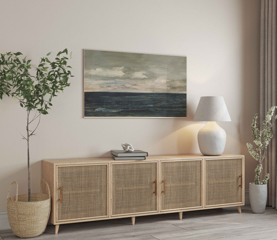 Beach Vintage Painting Art Print, Summer Frame TV Art - Image 2
