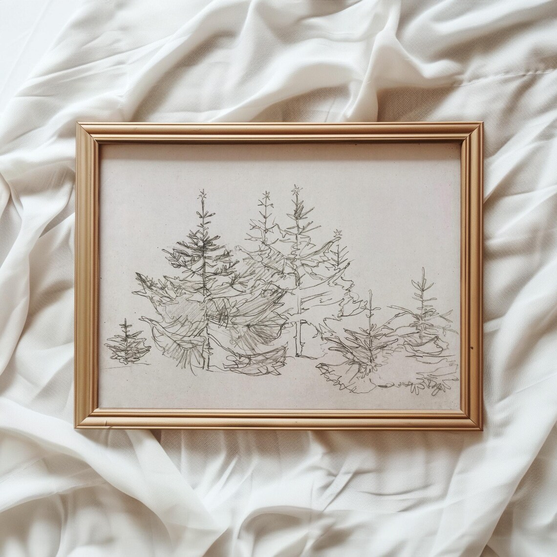 Vintage Pine Tree Sketch Art Print, Neutral Holiday Decor - Image 3