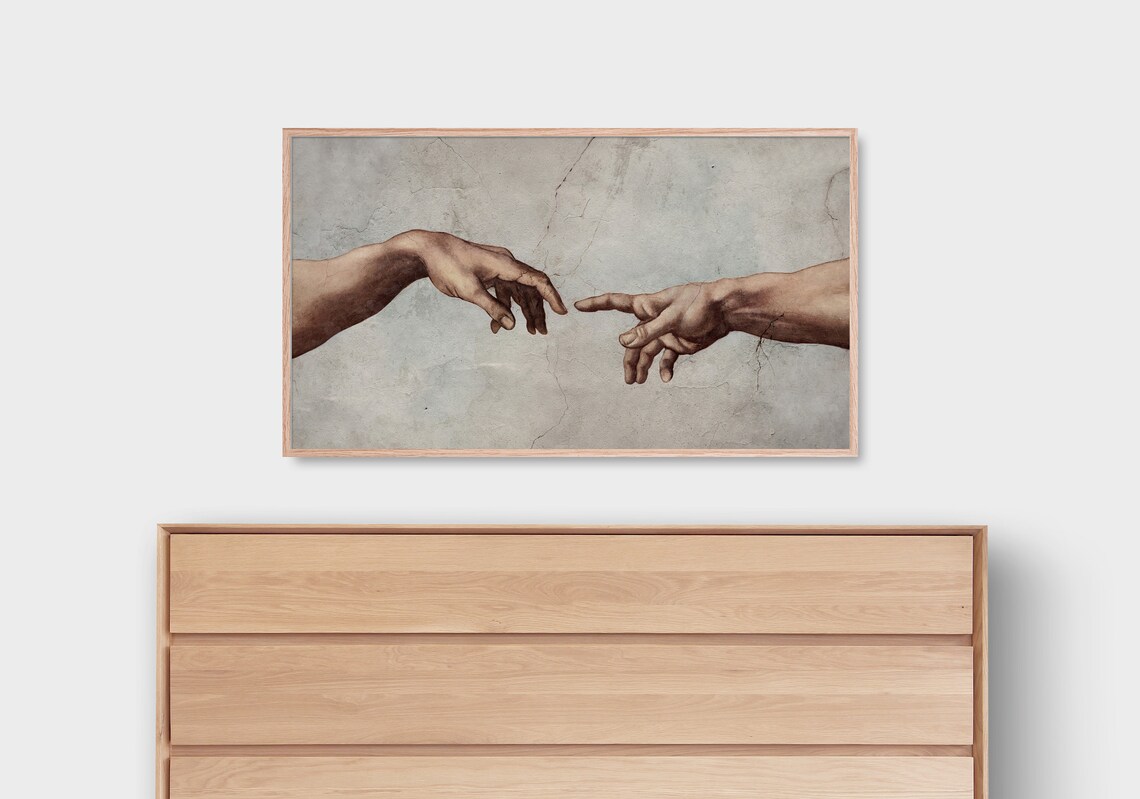 Michelangelo Creation Of Adam Hands Detail Renaissance Frame TV Poster - Image 2