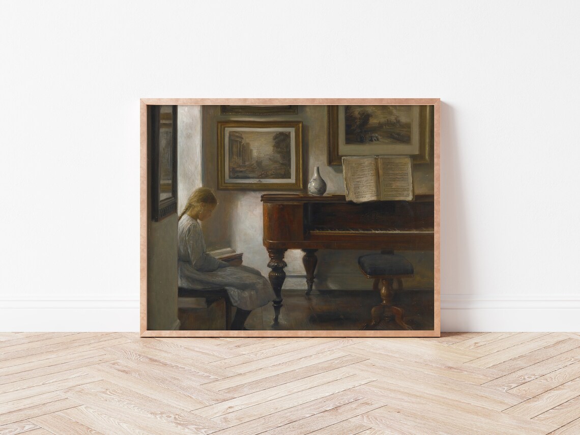 Girl Reading Painting Vintage Music Art Print - Image 3