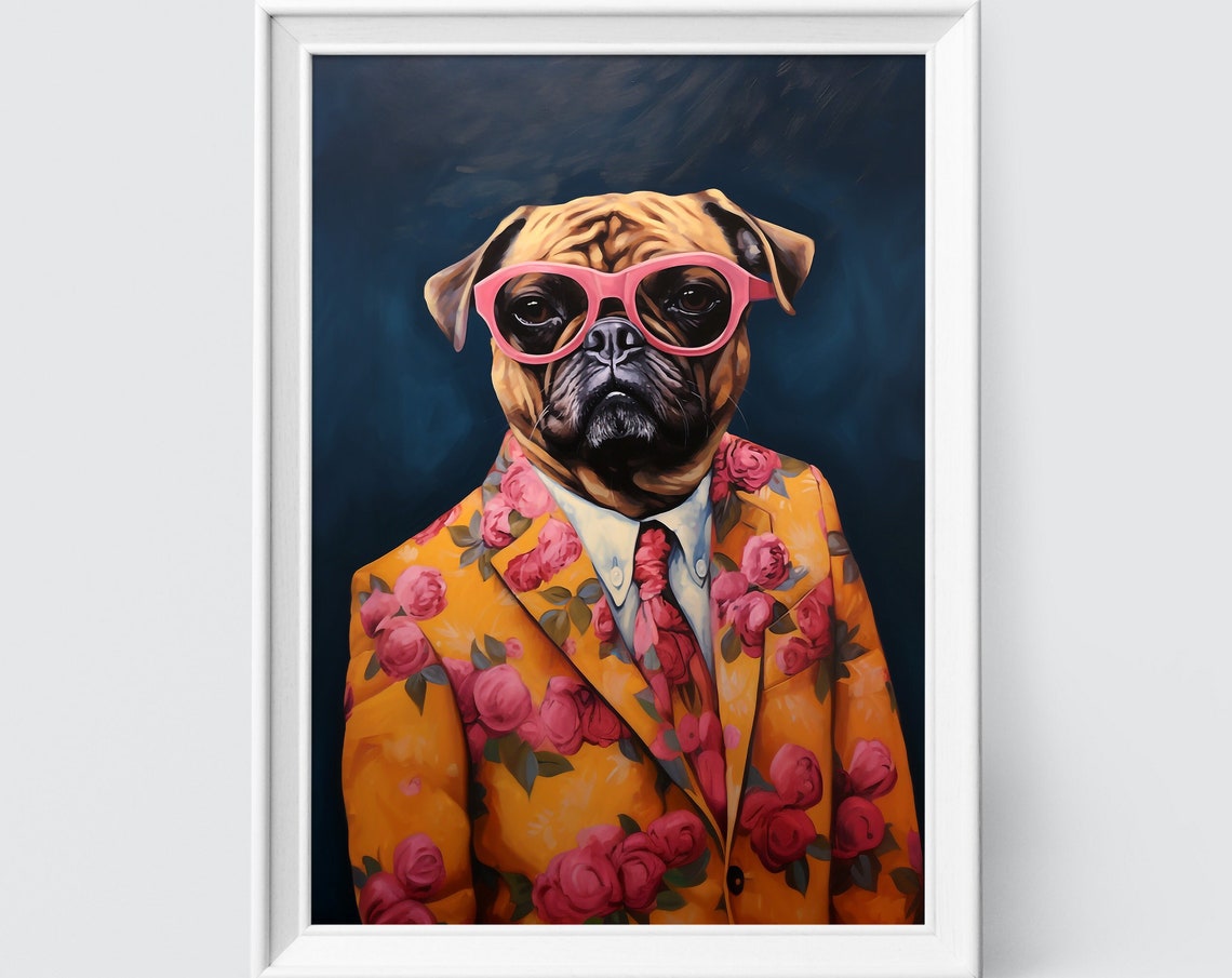 Pug Dog Art Fashion Print Dog Portrait Fashion Art Animal Art Animal Painting Art Prints