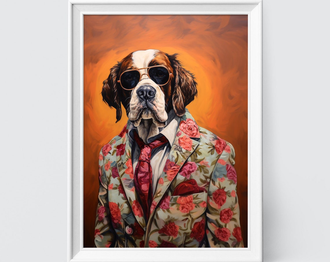 Saint Bernard Dog Art Fashion Print Dog Portrait Fashion Art Animal Art Animal Painting Art Prints