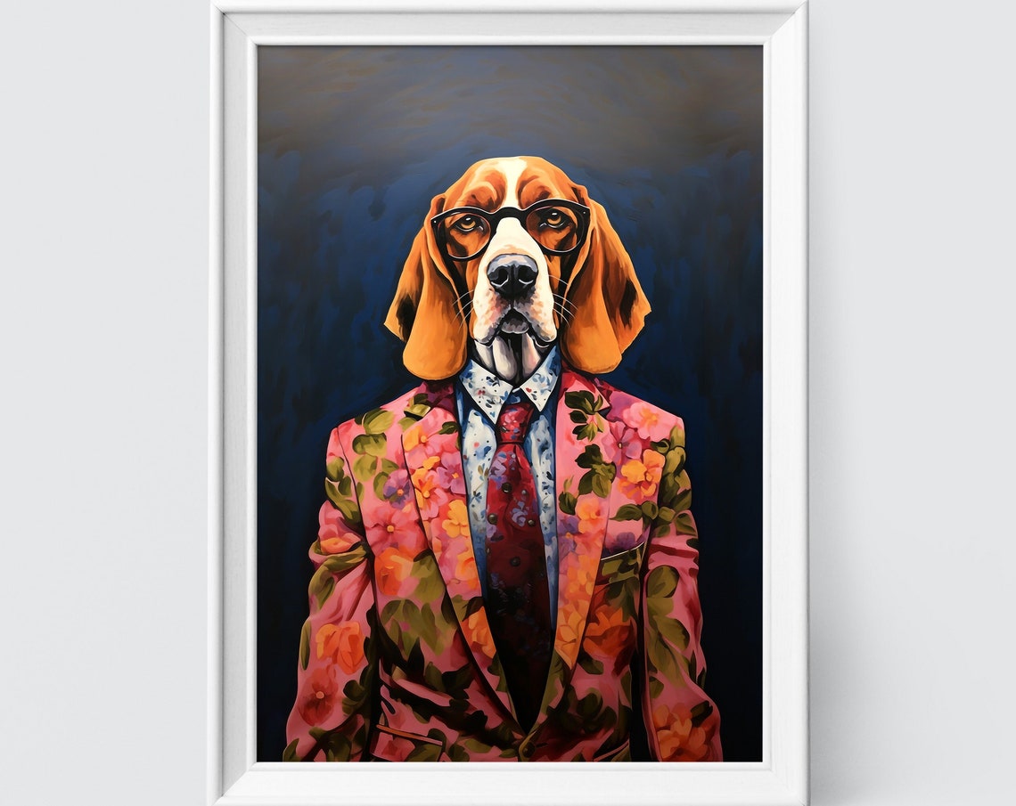Foxhound Dog Art Fashion Print Dog Portrait Fashion Art Animal Art Animal Painting Art Prints