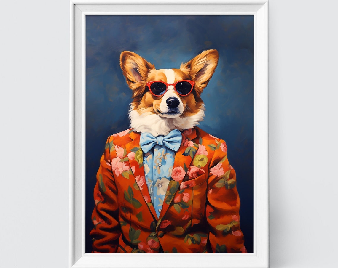 Corgi Dog Art Fashion Print Dog Portrait Fashion Art Animal Art Animal Painting Art Prints