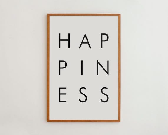 Happiness Typography Print, Modern Black And White