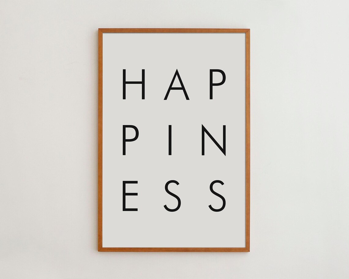 Happiness Typography Print, Modern Black And White