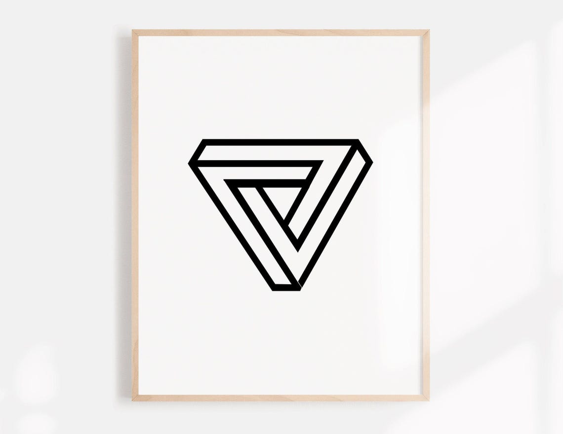 Impossible Triangle Optical Illusion Minimalist Black Line Art Poster - Image 2
