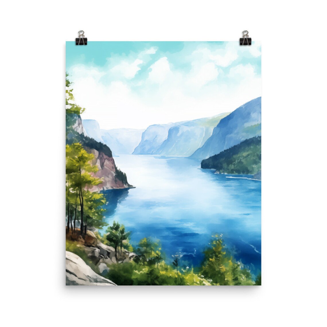 Stegastein Norway Fjord Panorama from the Viewpoint Watercolor Poster