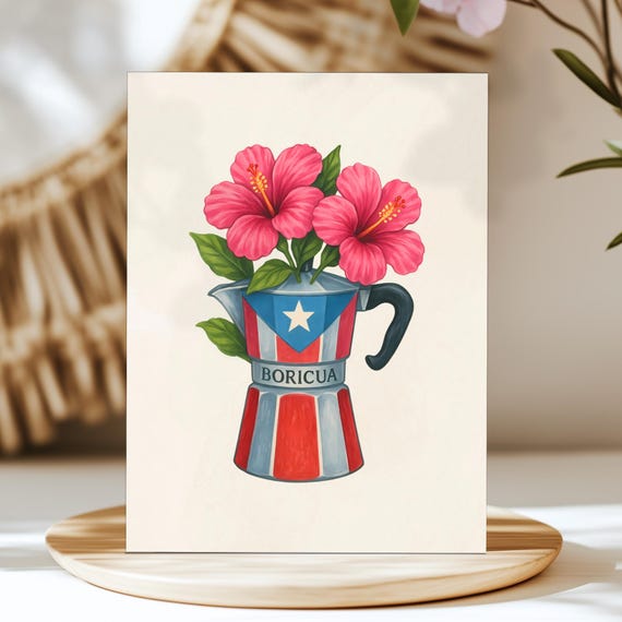 Boricua Greca Pot Watercolor Print Puerto Rico Wall Art Rican Decor Caribbean Kitchen Poster Coffee Artwork Cafe