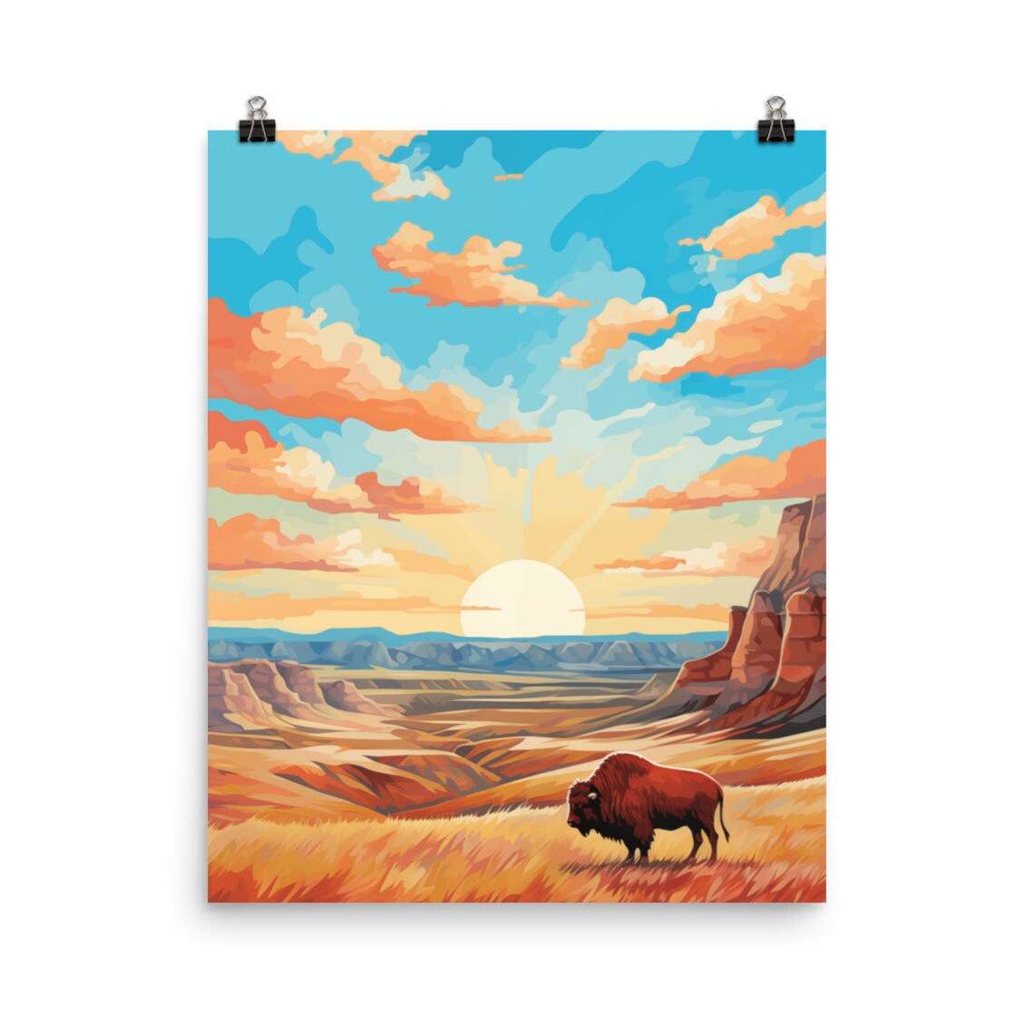 Badlands National Park Watercolor Travel Poster, South Dakota