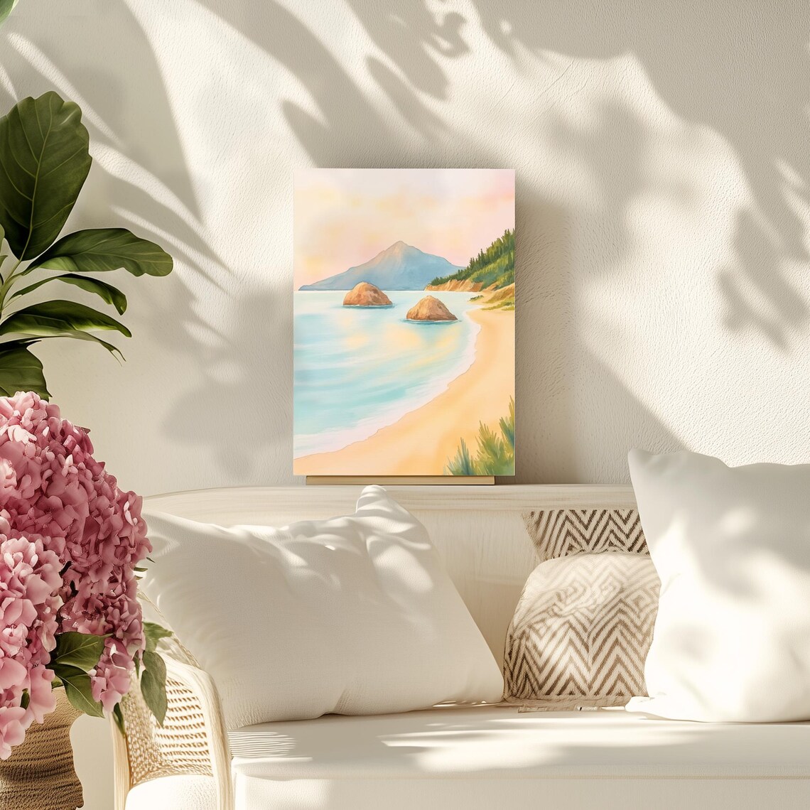 Molos Beach Skyros Greece Pastel Cove Watercolor Travel Poster