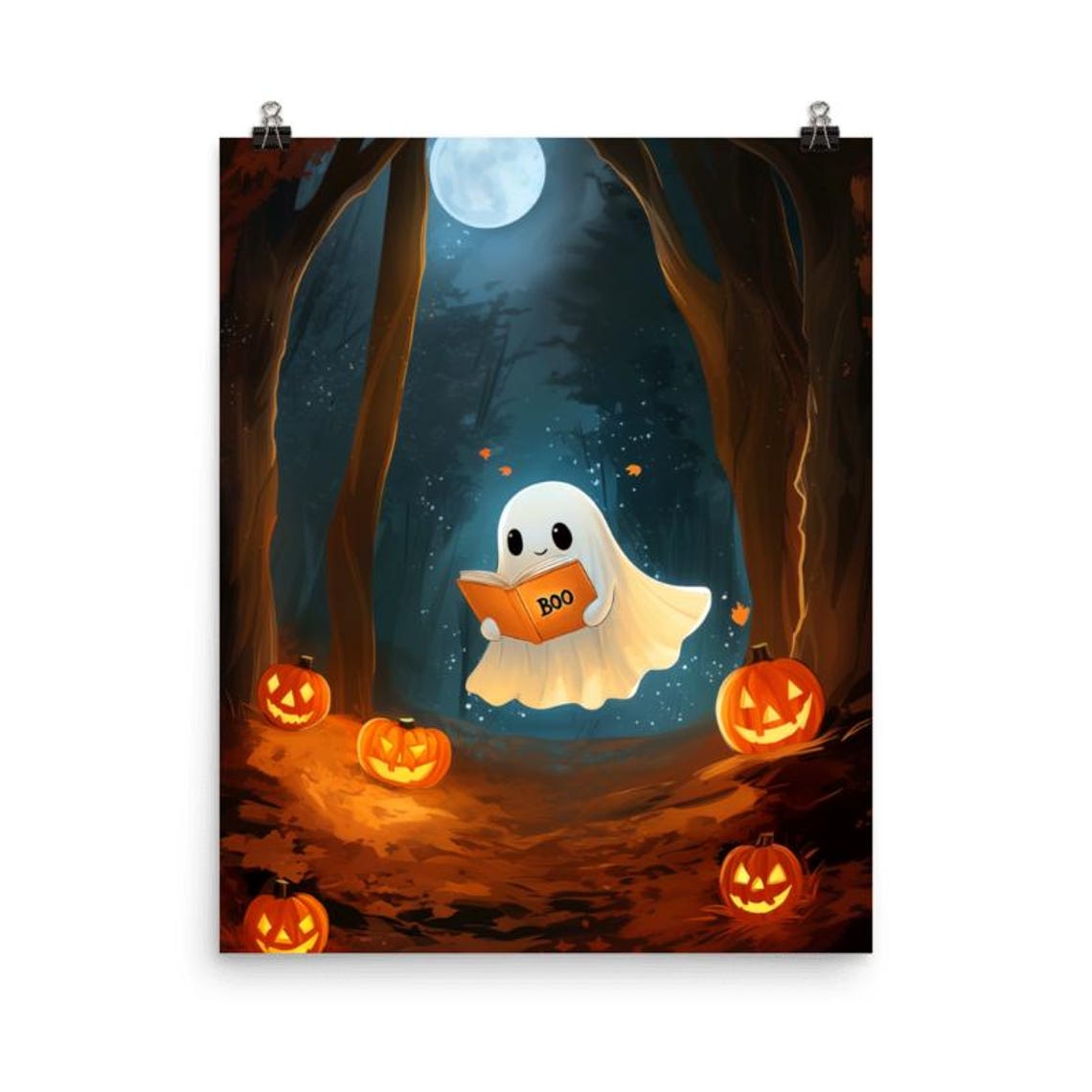 And Jack Olanterns Watercolor Print Cute Wall Art Spooky Artwork Halloween Home Decor Magical Forest Ghostly Poster