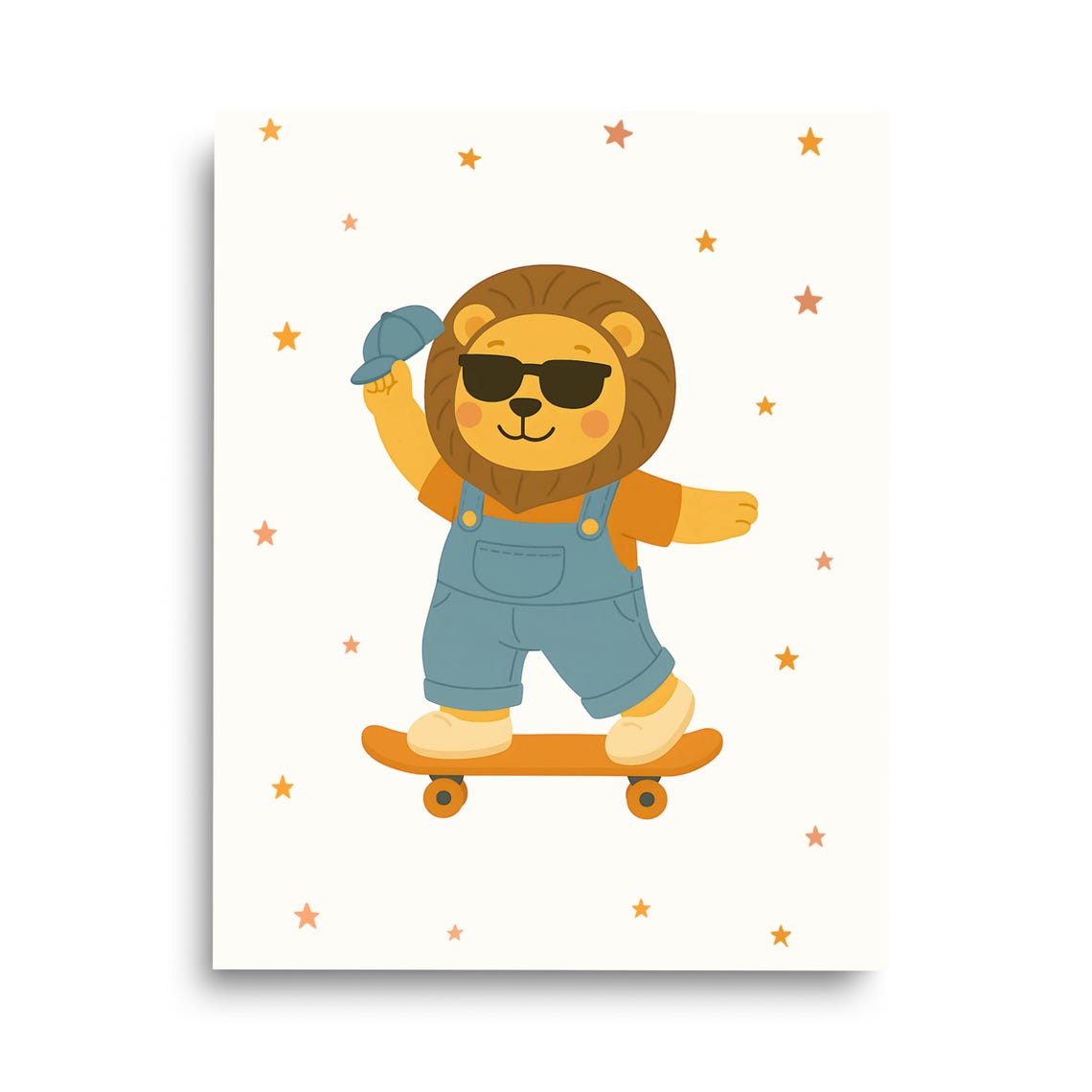 Adorable Smiling Lion Cub On Skateboard Kids Nursery Art Poster