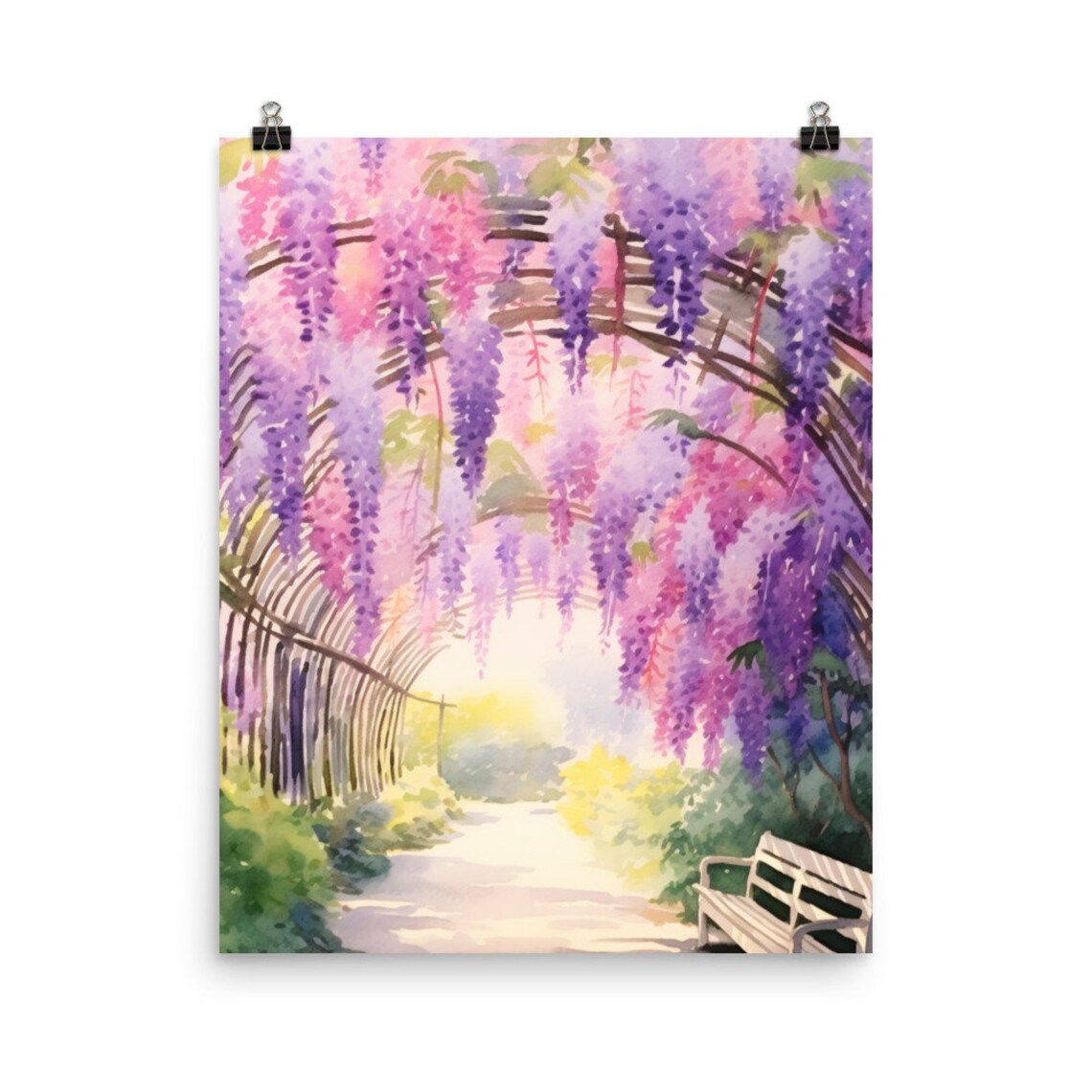 Wisteria Flower Tunnel Watercolor Art Print, Japan