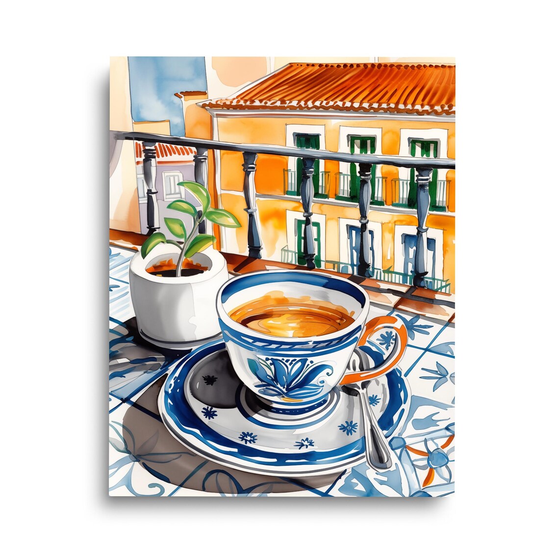 Cafe Con Leche Watercolor Print, Spain Travel Poster