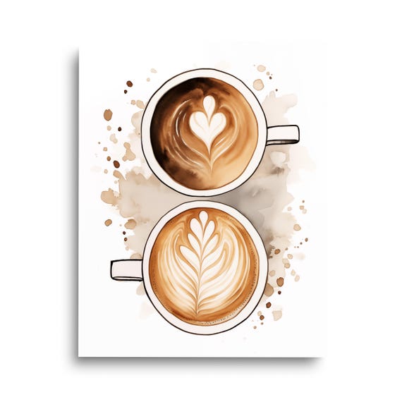 Latte Watercolor Print Coffee Wall Art Kitchen Decor Shop Cafe Gift Beverage Barista Cappuccino