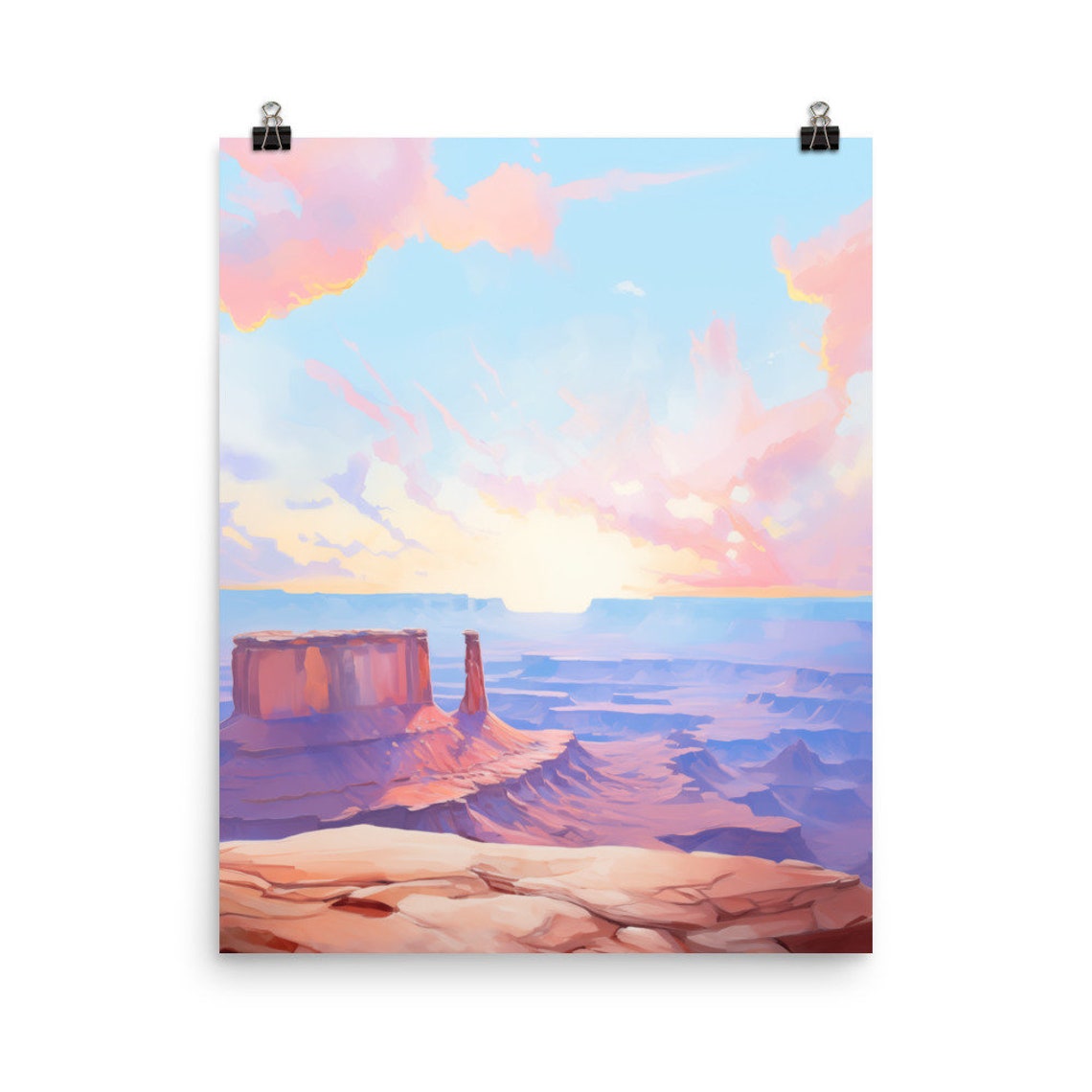 Canyonlands Mesa Canyon Glowing at a Pastel Desert Sunset Poster