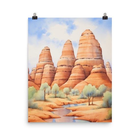 Bungle Range Watercolor Print Australia Travel Gift Australian Home Decor Mountain Landscape Poster Purnululu Oceania