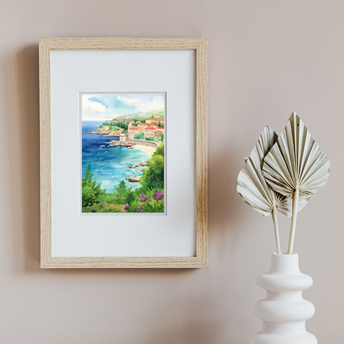 Dubrovnik Old Town Walls Over Turquoise Bay Watercolor Poster - Image 2