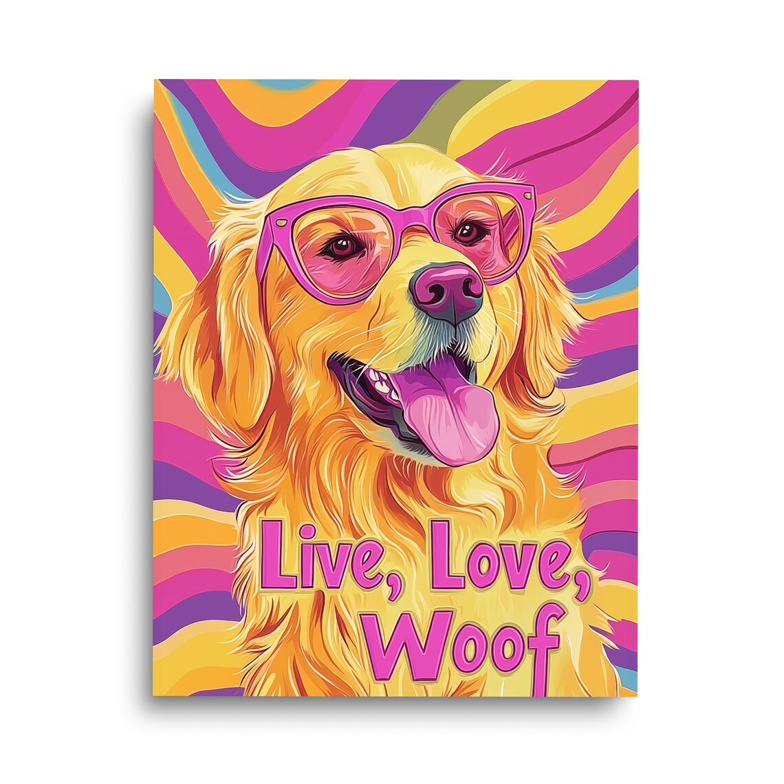 Live Love Woof Golden Retriever Retro Groovy Dog Wall Poster