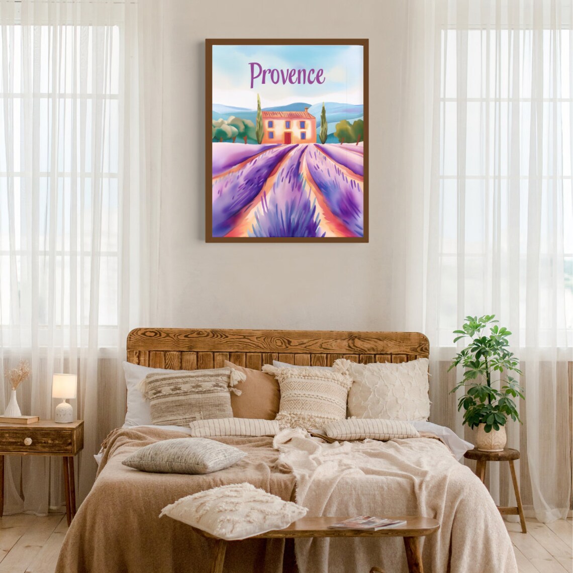 Provence Lavender Fields And Farmhouse France Travel Watercolor Poster - Image 3