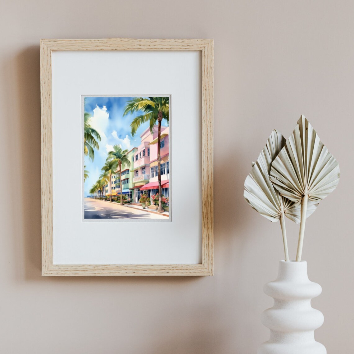 Ocean Drive Watercolor Travel Poster, Miami Cityscape - Image 2