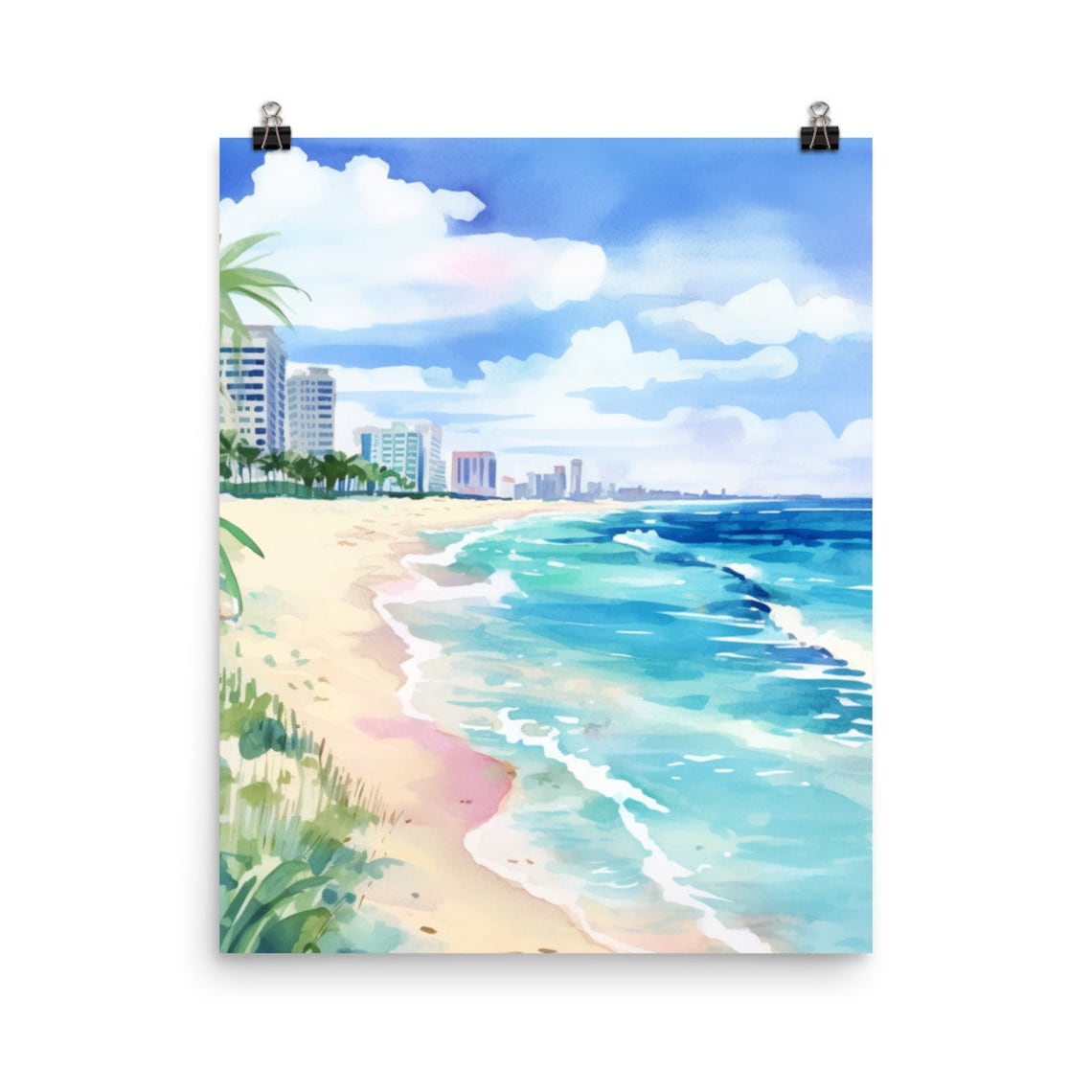South Beach Watercolor Print, Miami Travel Poster