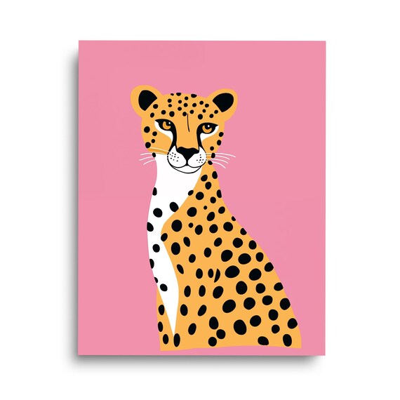 Minimalist Cheetah Front Portrait Print Wildlife Wall Art Animal Nursery Decor Spotted Big Cat Poster Girly Pink Dorm Room Artwork