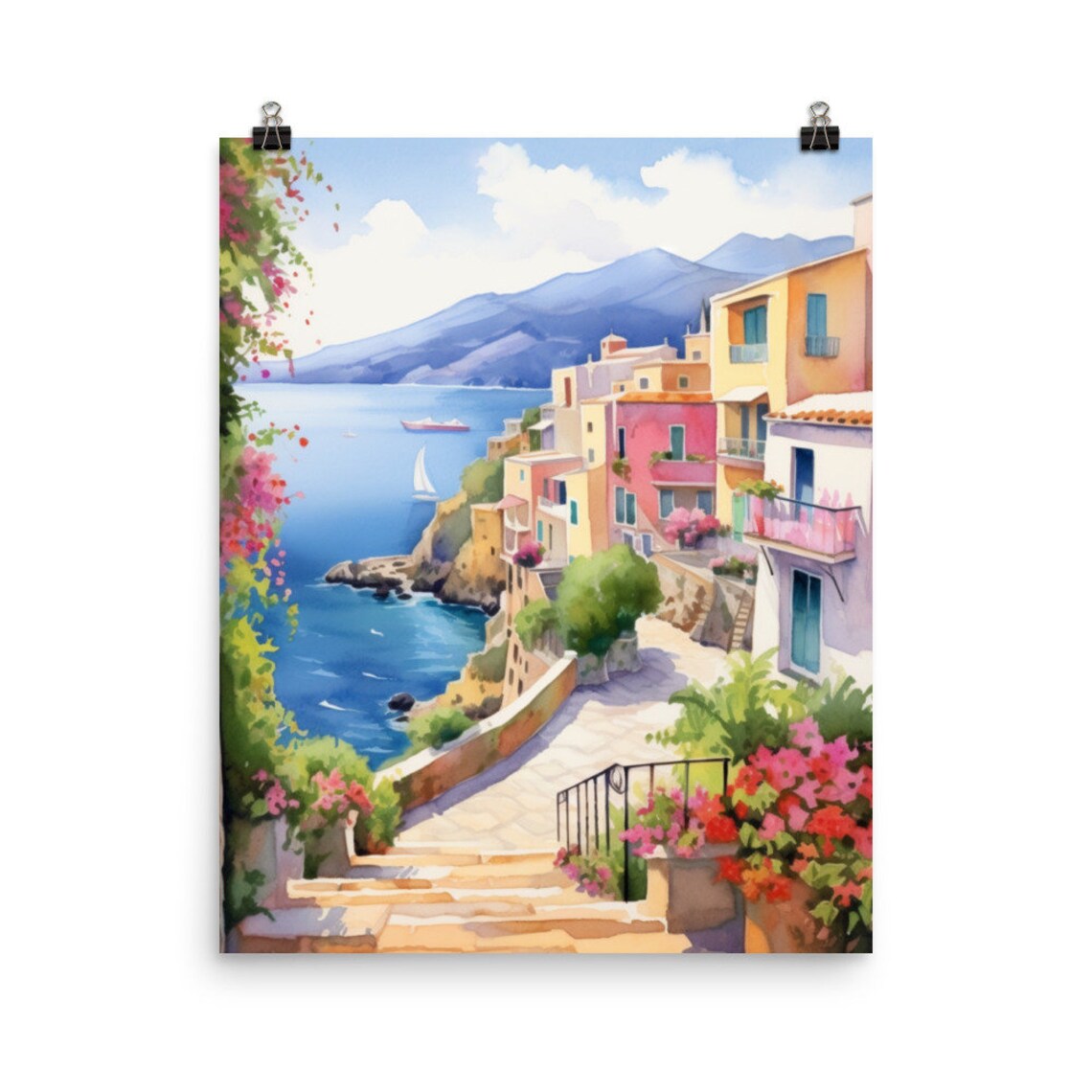 Crete Watercolor Travel Poster, Greece Aegean Coast