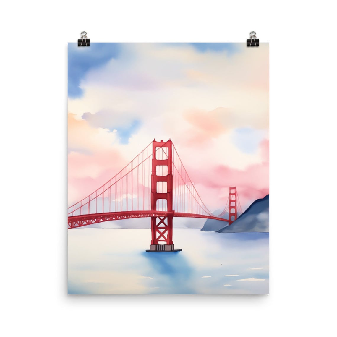 Golden Gate Bridge San Francisco Pastel Watercolor Travel Poster