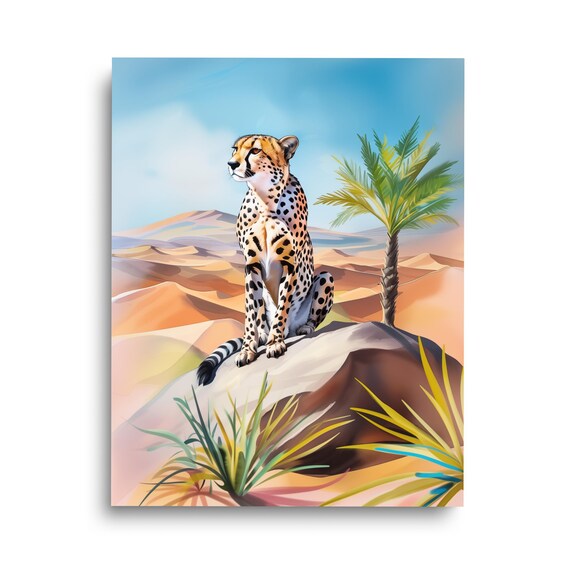 Cheetah Watercolor Print Africa Gift Wildlife Wall Art Big Cat Sahara Desert Safari Nursery African Decor Animal Kingdom