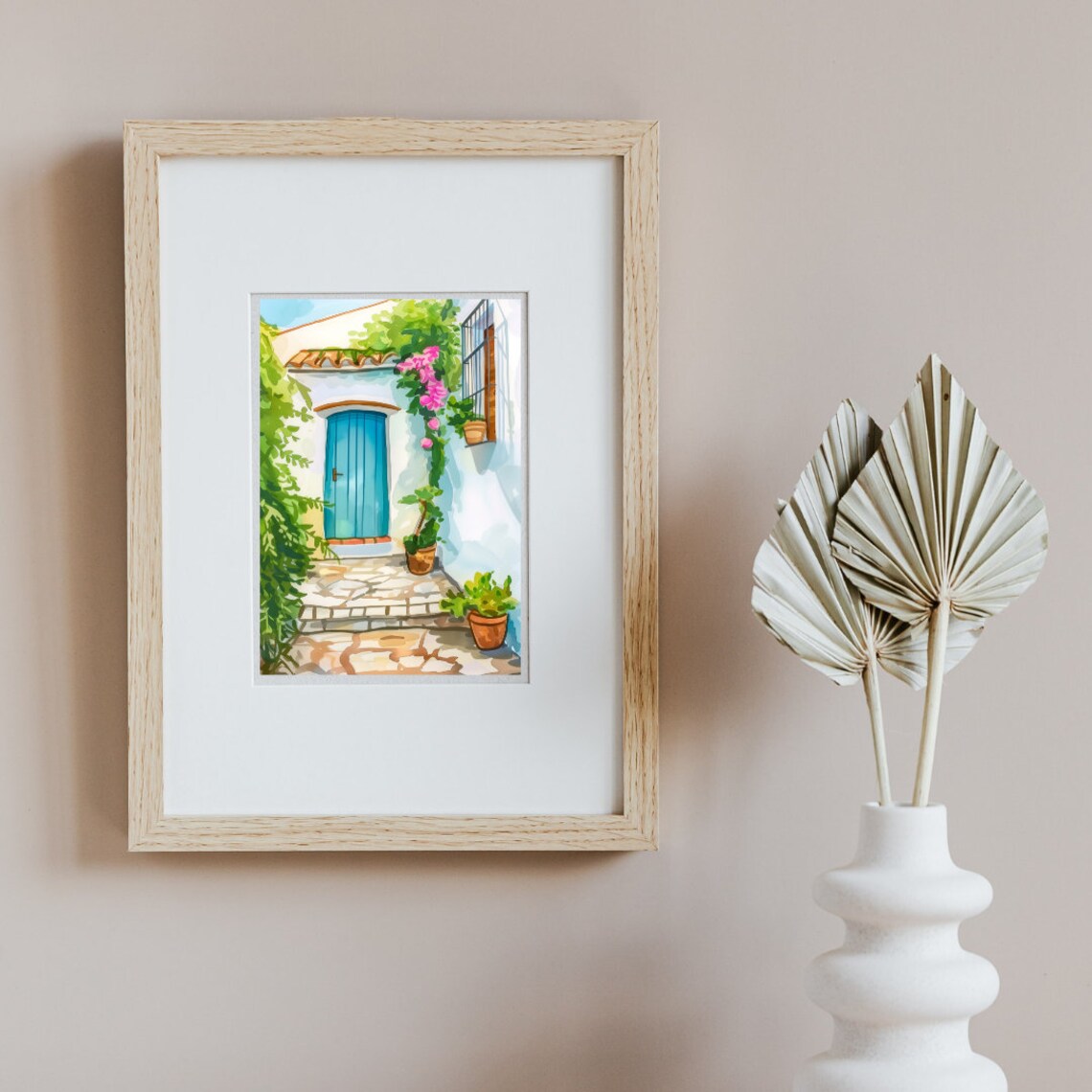 Frigiliana Blue Door Bougainvillea Stone Steps Watercolor Poster - Image 2