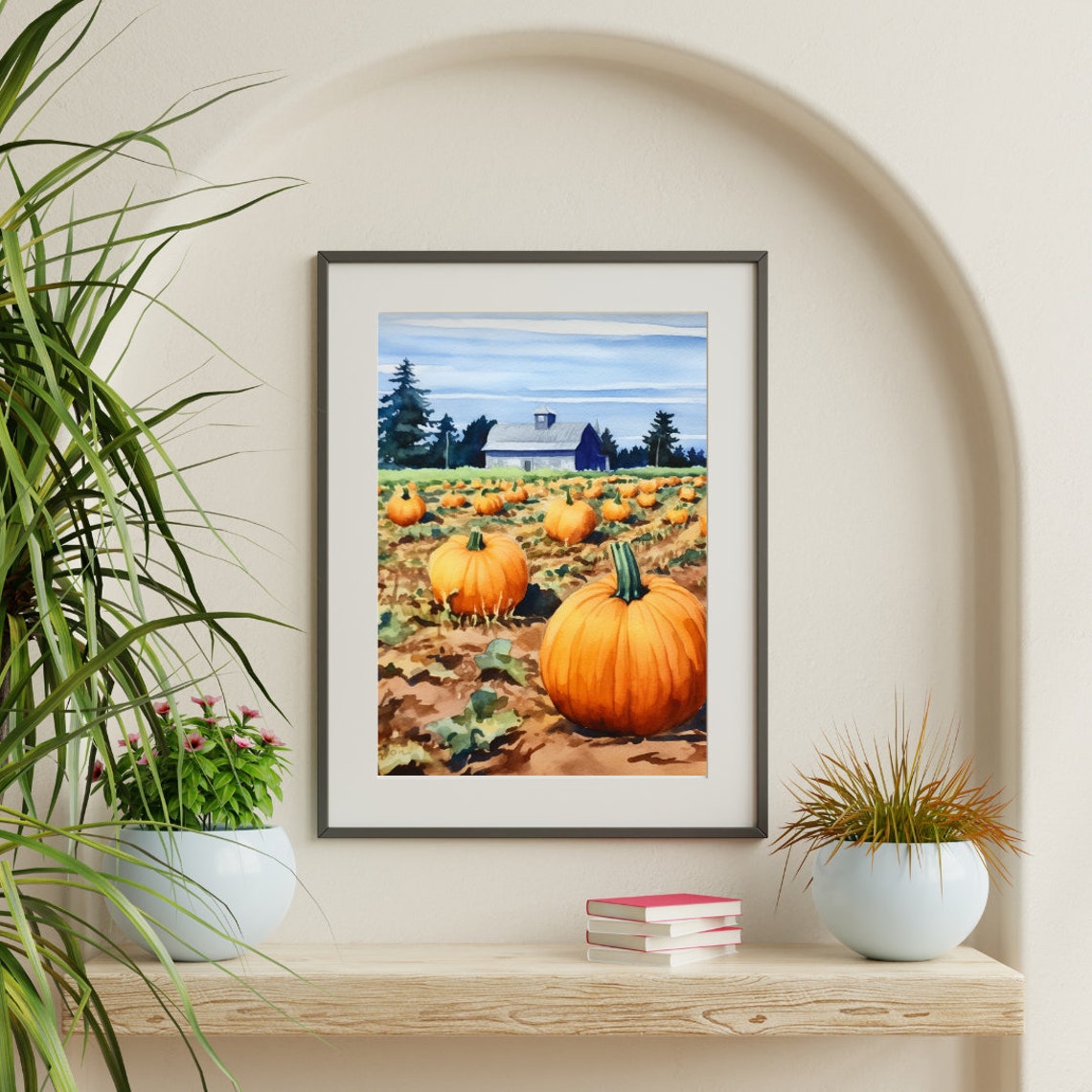 Pumpkin Farm Watercolor Print Autumn Art Us Travel Poster Illinois Poster Harvest Art Pumpkins Poster Farmhouse Painting - Image 3