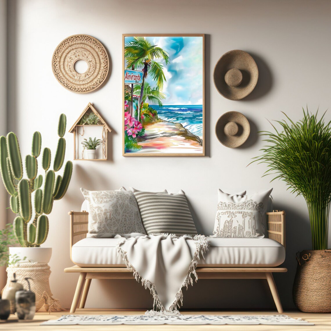 Almirante Sur Puerto Rico Palm Coast Watercolor Travel Poster - Image 2