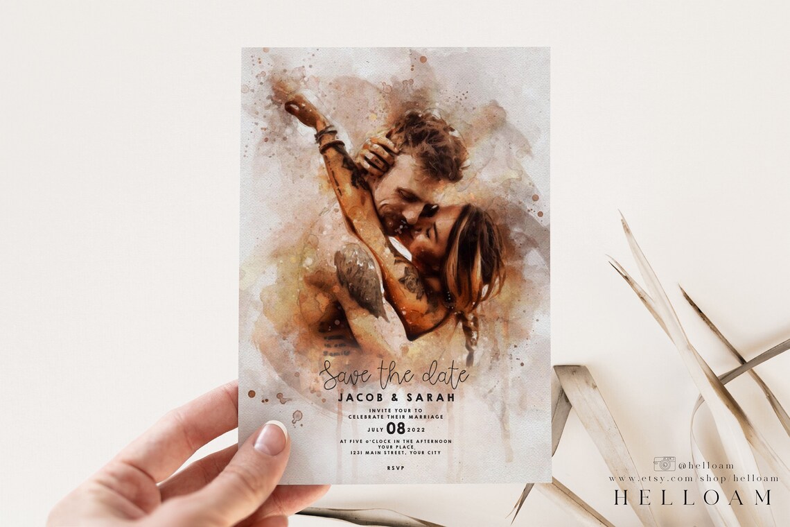 Modern Save The Date Couple Art Print, Black And White