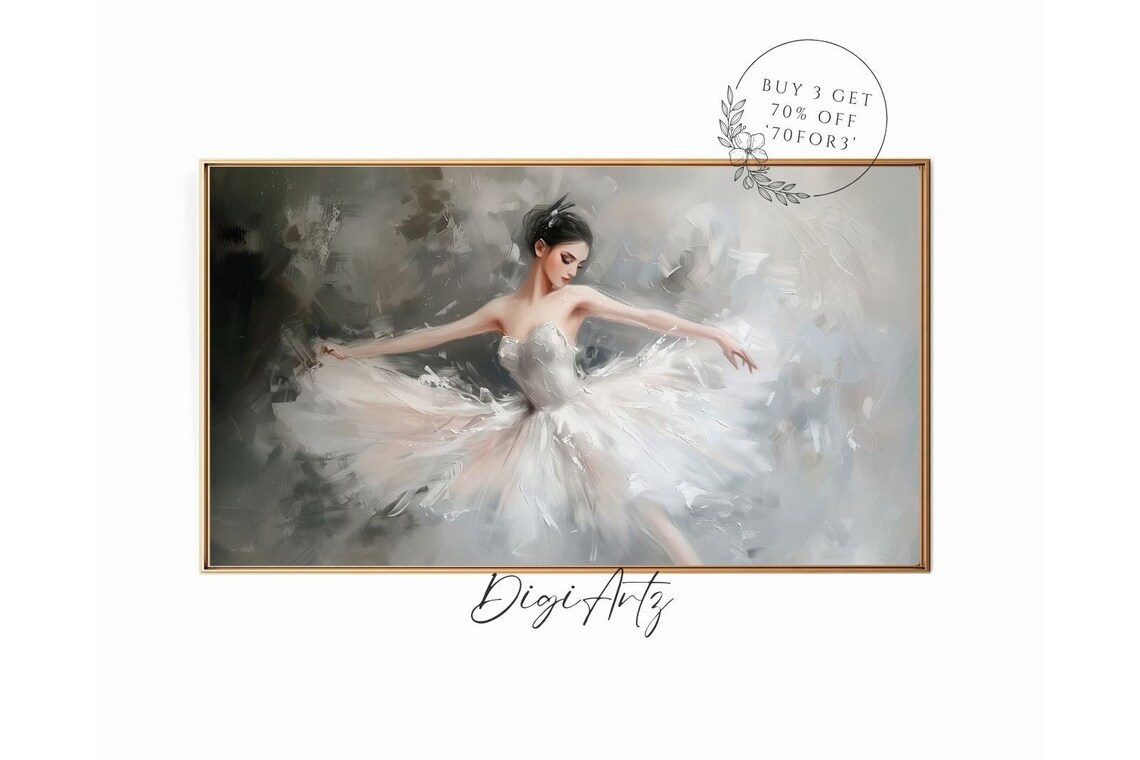 White Tutu Ballerina Dancing Oil Painting Elegant Ballet Poster - Image 6