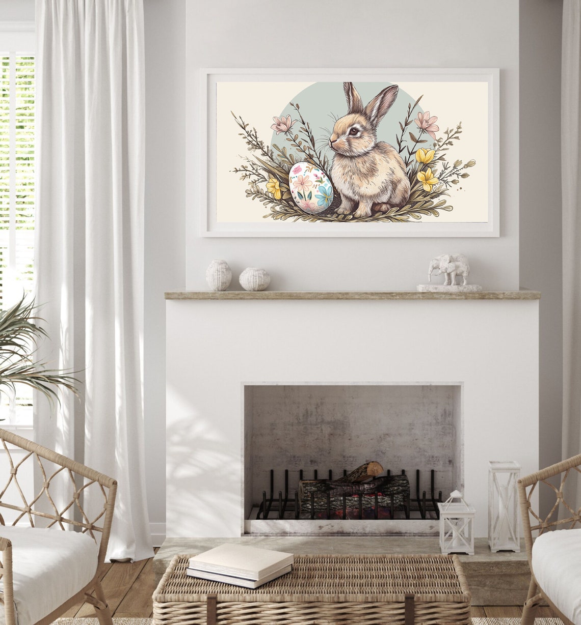 Easter Bunny With Decorated Egg Botanical Spring Floral Poster